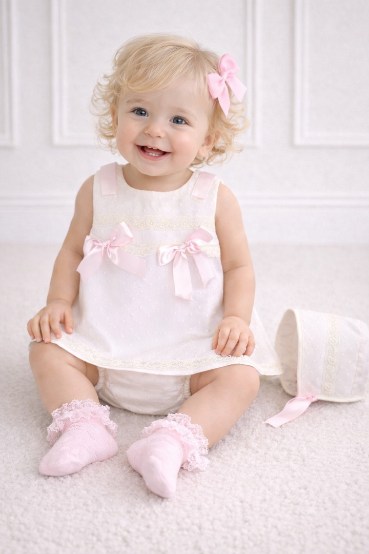 Dulce De Fresa Nancy Pink Plumetti Dress Set