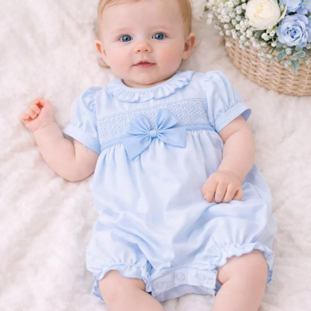 Baby Girls Smocked Blue Romper