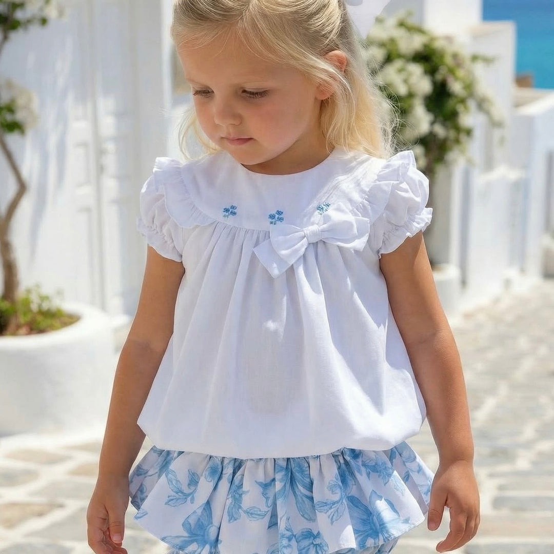 Fofettes Be Chic Blue Bow Blouse & Jam Pant Set 604BL/606BM