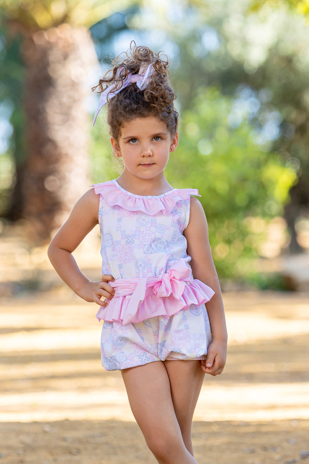 Babine Girls Pink Tile Jumpsuit