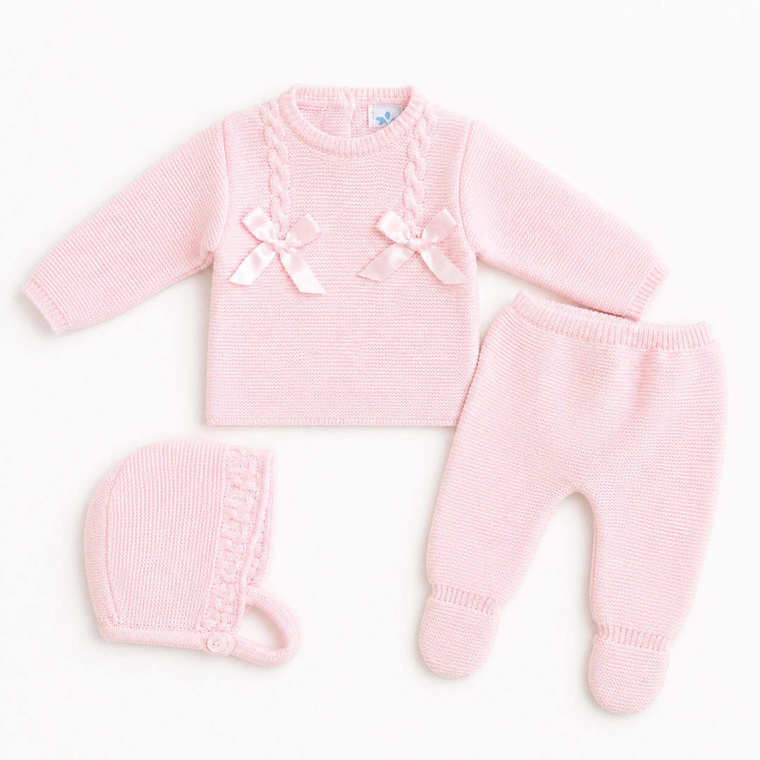 SARDON BABY GIRLS PINK KNITTED 3 PIECE SET 755