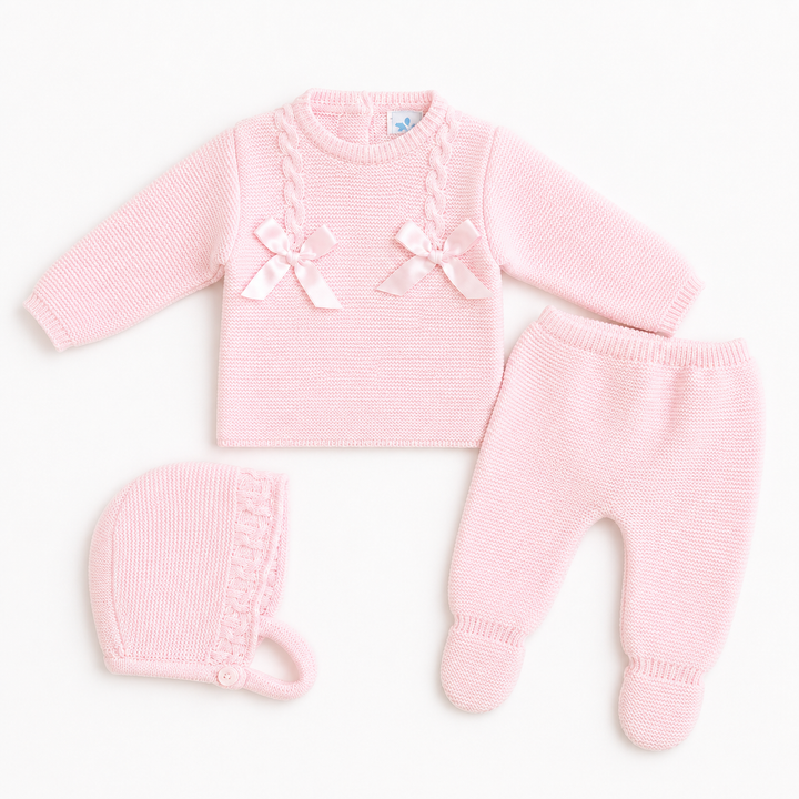 SARDON BABY GIRLS PINK KNITTED 3 PIECE SET 755