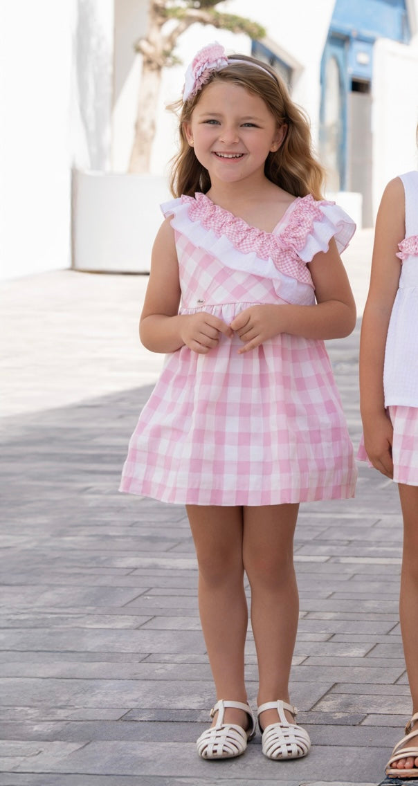 PRE ORDER Miranda Girls Pink & White Check Dress 602V