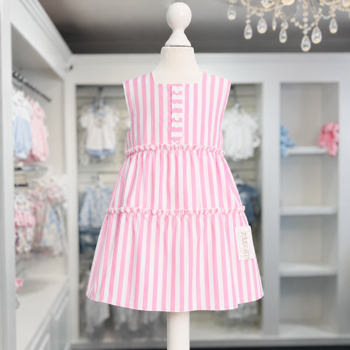 Lor Miral Girls Candy Striped Pink & White Dress 51410