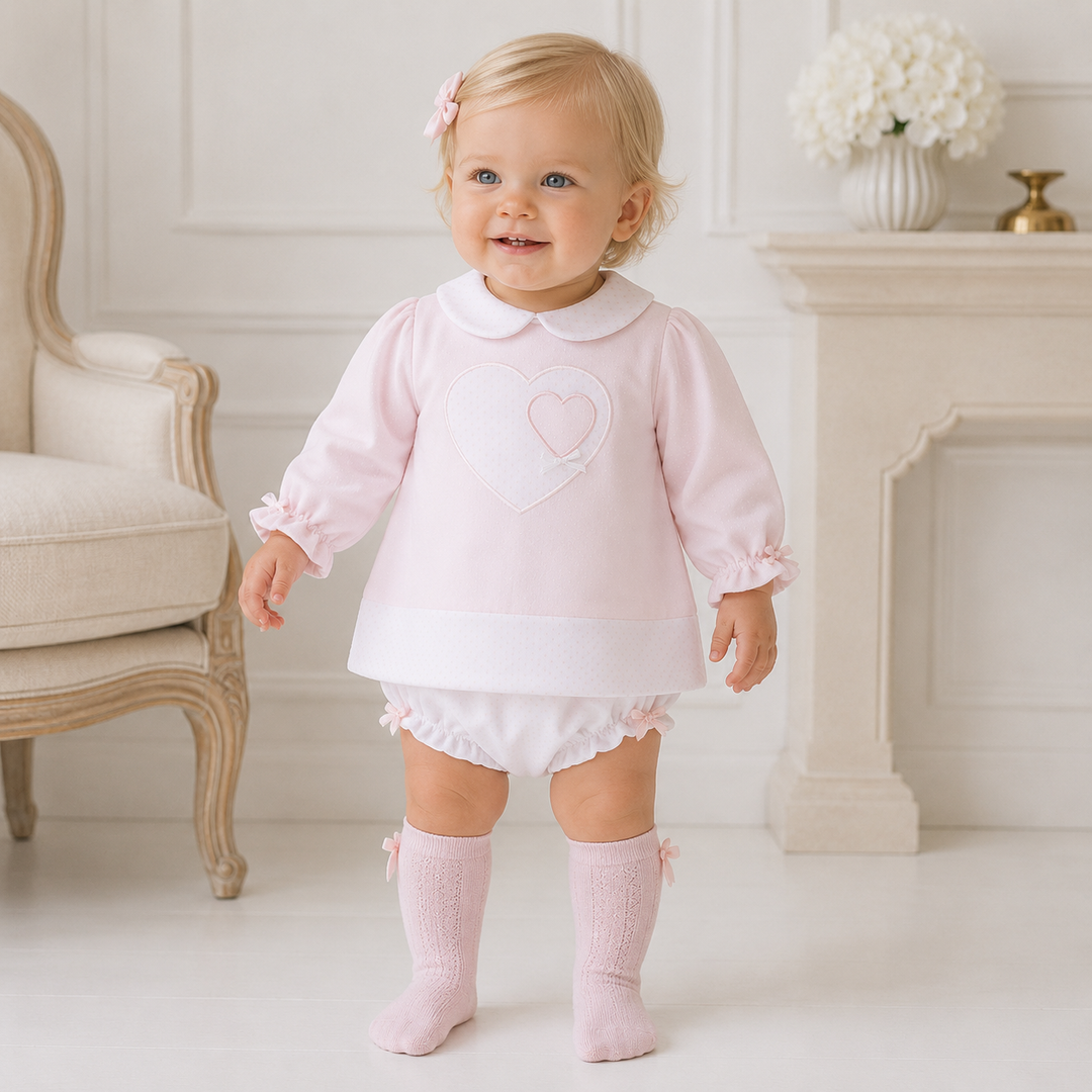 DEOLINDA BABY GIRLS PINK & WHITE DRESS & KNICKERS DB126307