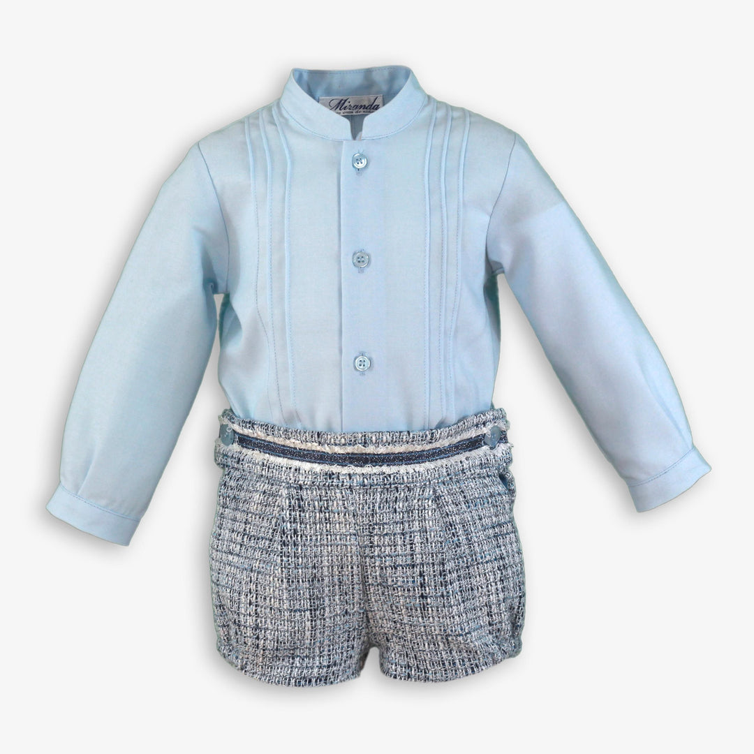 Miranda Boys Navy Tweed Shorts & Shirt Set