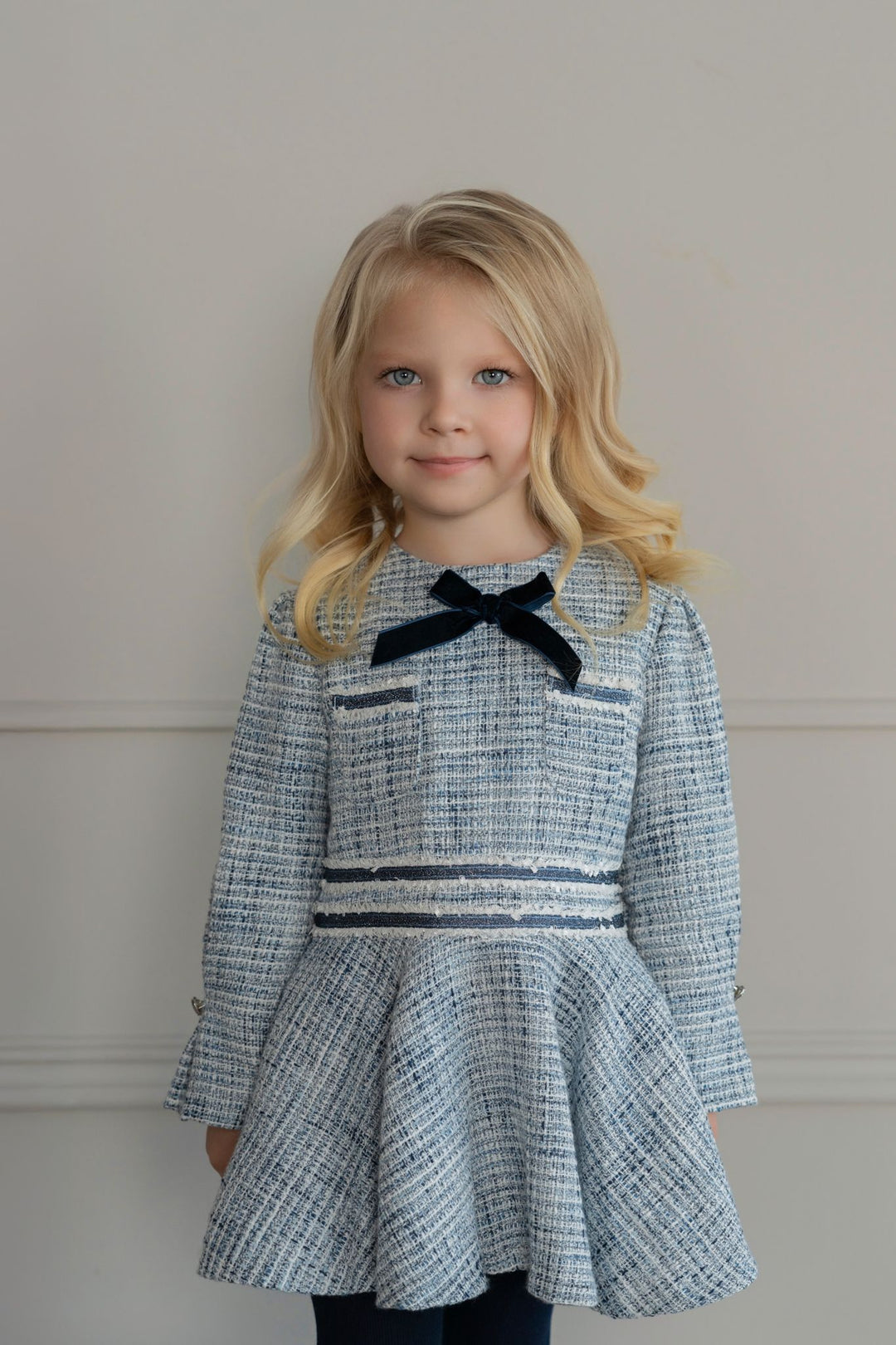 Miranda Girls Navy Tweed Style Dress 229V