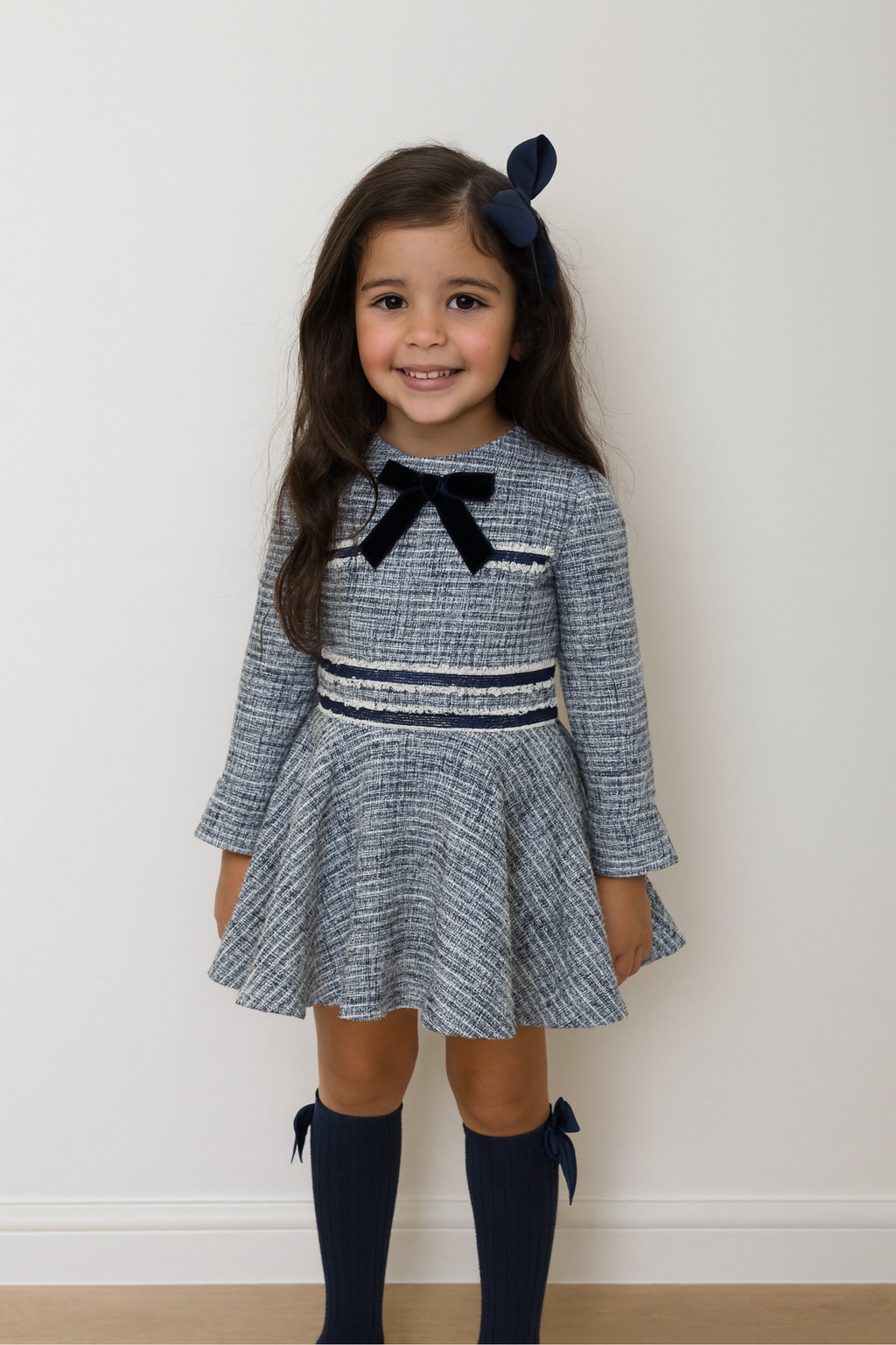 Miranda Girls Navy Tweed Style Dress 229V