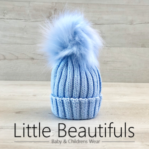 Kinder Blue Faux Fur Pom Pom Hat