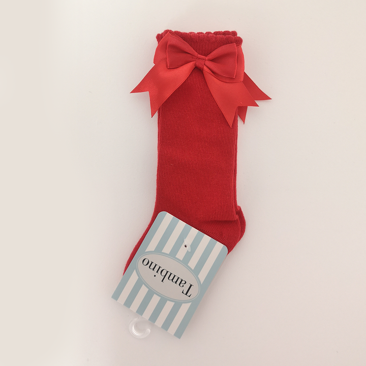 Tambino Burgundy Double Bow Knee High Socks