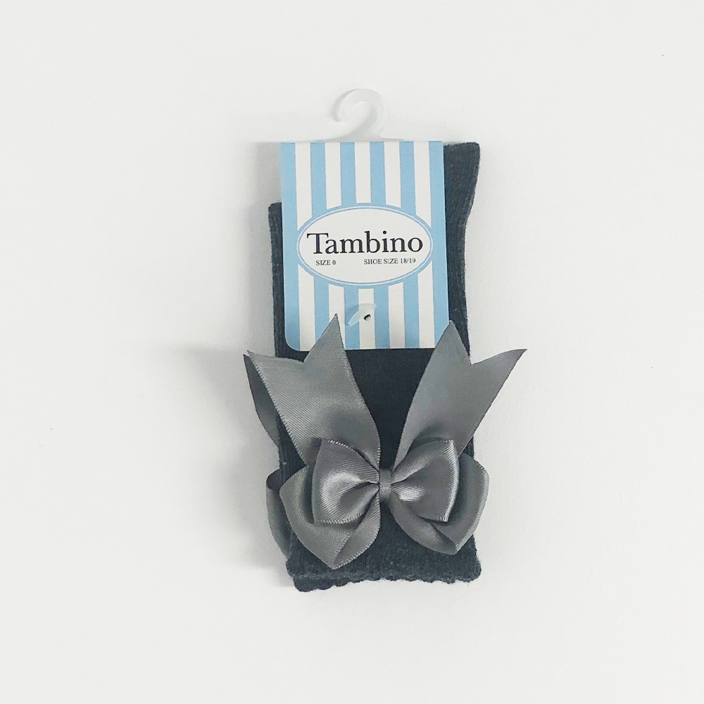 Tambino Grey Double Bow Knee High Socks