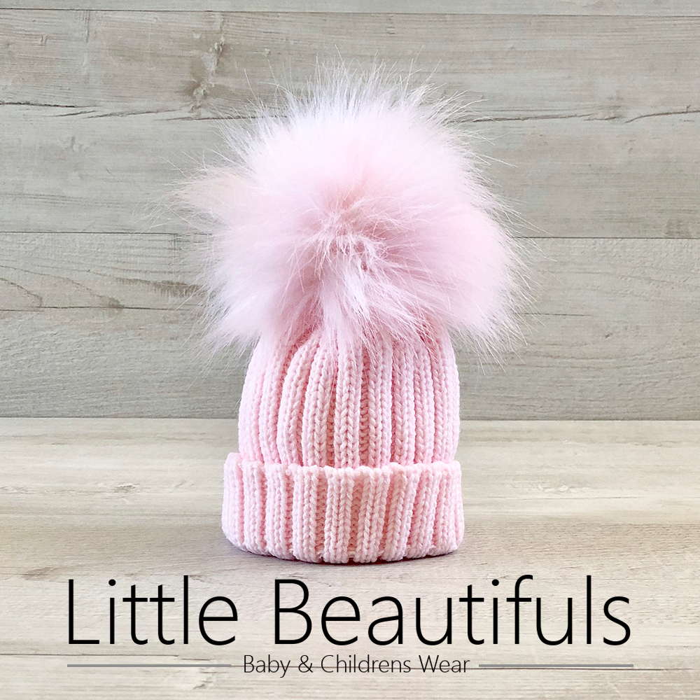 Kinder Pink Faux Fur Pom Pom Hat