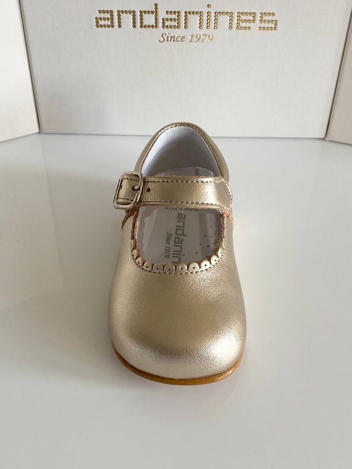 Andanines Girls Champagne Gold Leather Mary Janes 846/803GO