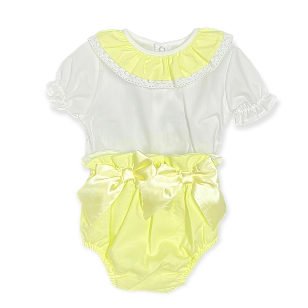 Baby Girls White & Lemon Bow Jam Pant Set LB12L