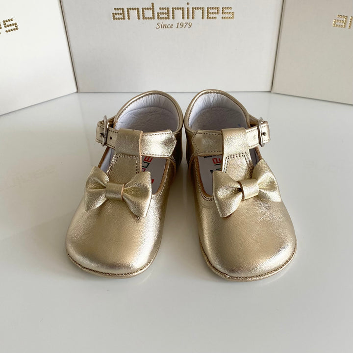 Andanines Champagne Gold Bow Pram Shoes 212033GO