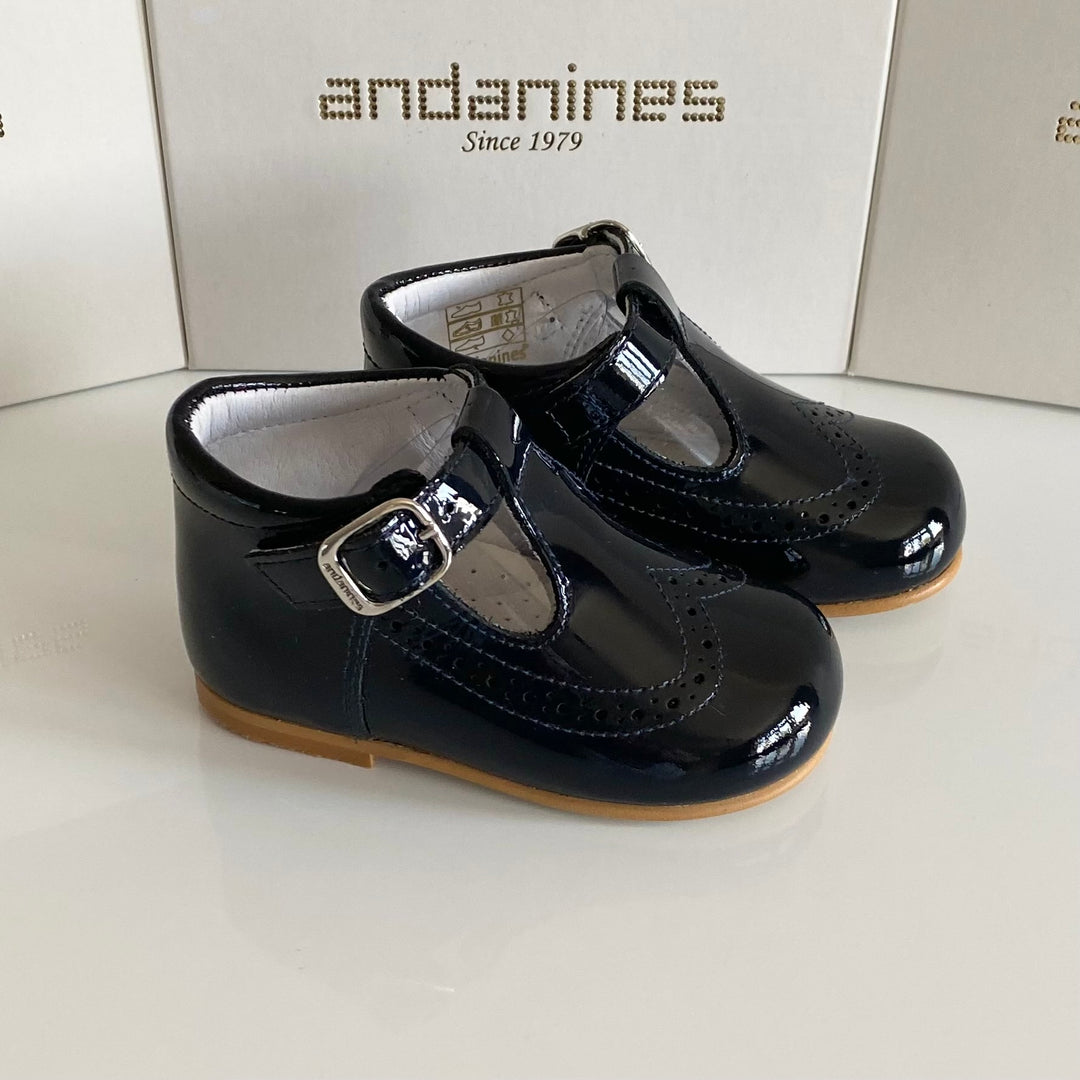 Andanines Navy Patent Leather T-Bar Shoes A71134-8N