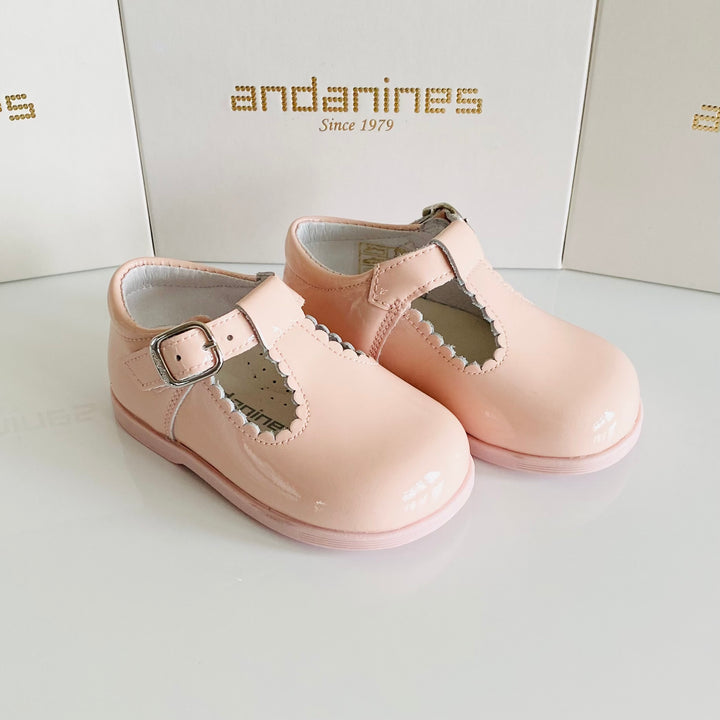 Andanines Pink Leather Patent T-Bar Shoes Y97411P