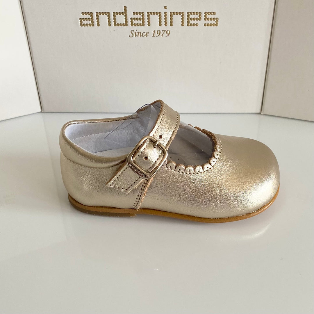 Andanines Girls Champagne Gold Leather Mary Janes 846/803GO