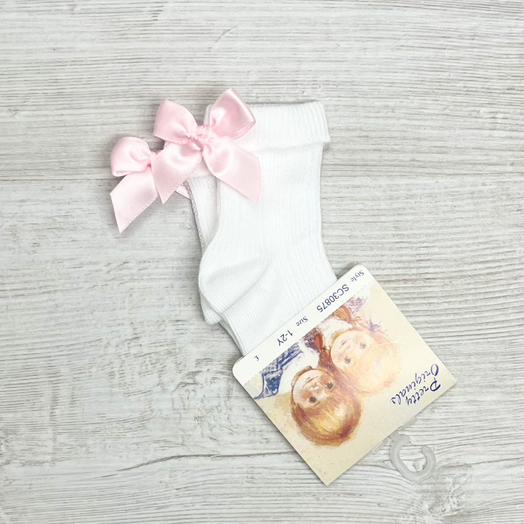 Pretty Originals White And Pink Bow Ankle Socks SC30875P