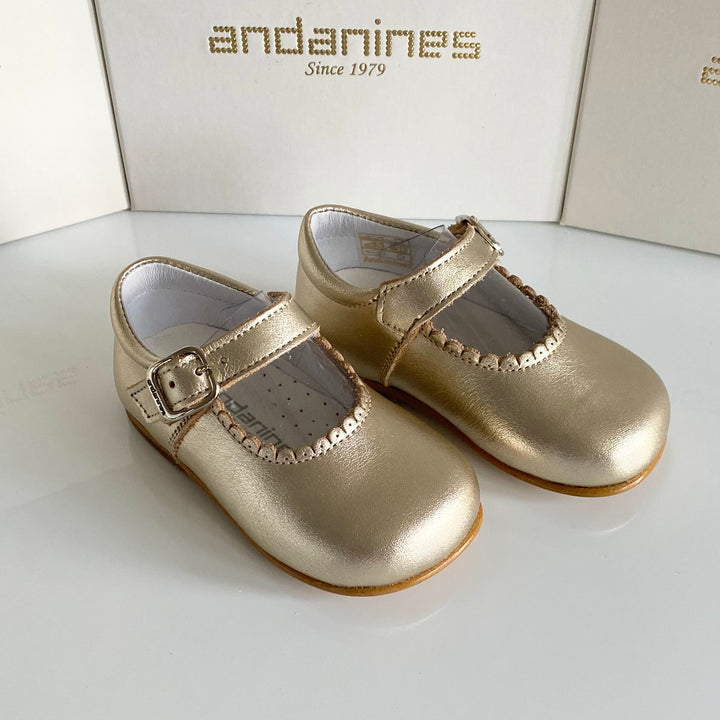 Andanines Girls Champagne Gold Leather Mary Janes 846/803GO