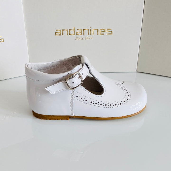 Andanines White Unisex Patent Leather T-Bar Shoes A71134W