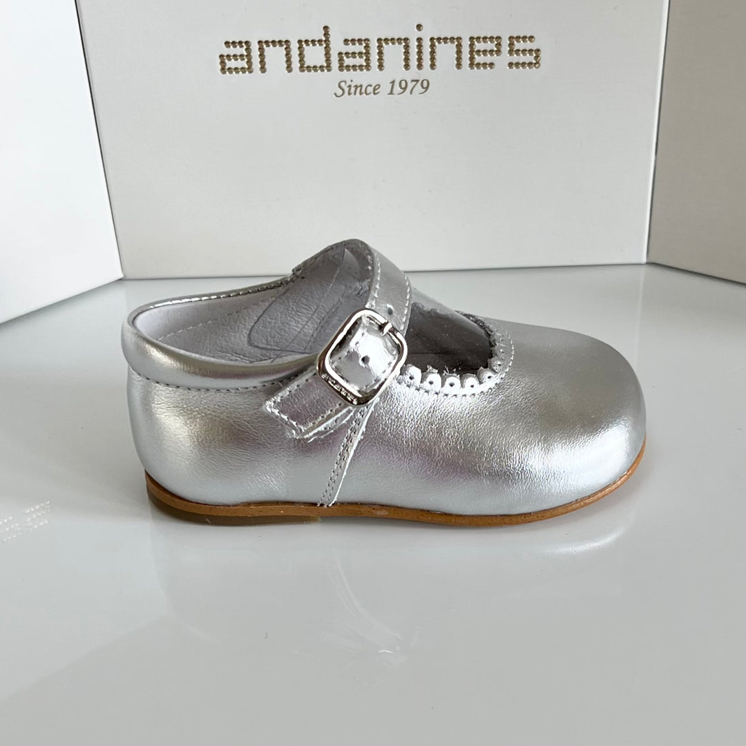 Andanines Girls Silver Leather Mary Jane Shoes  846/803S