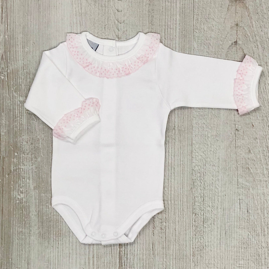 Babidu Baby Girls White And Pink Long Sleeve Bodysuit – Little