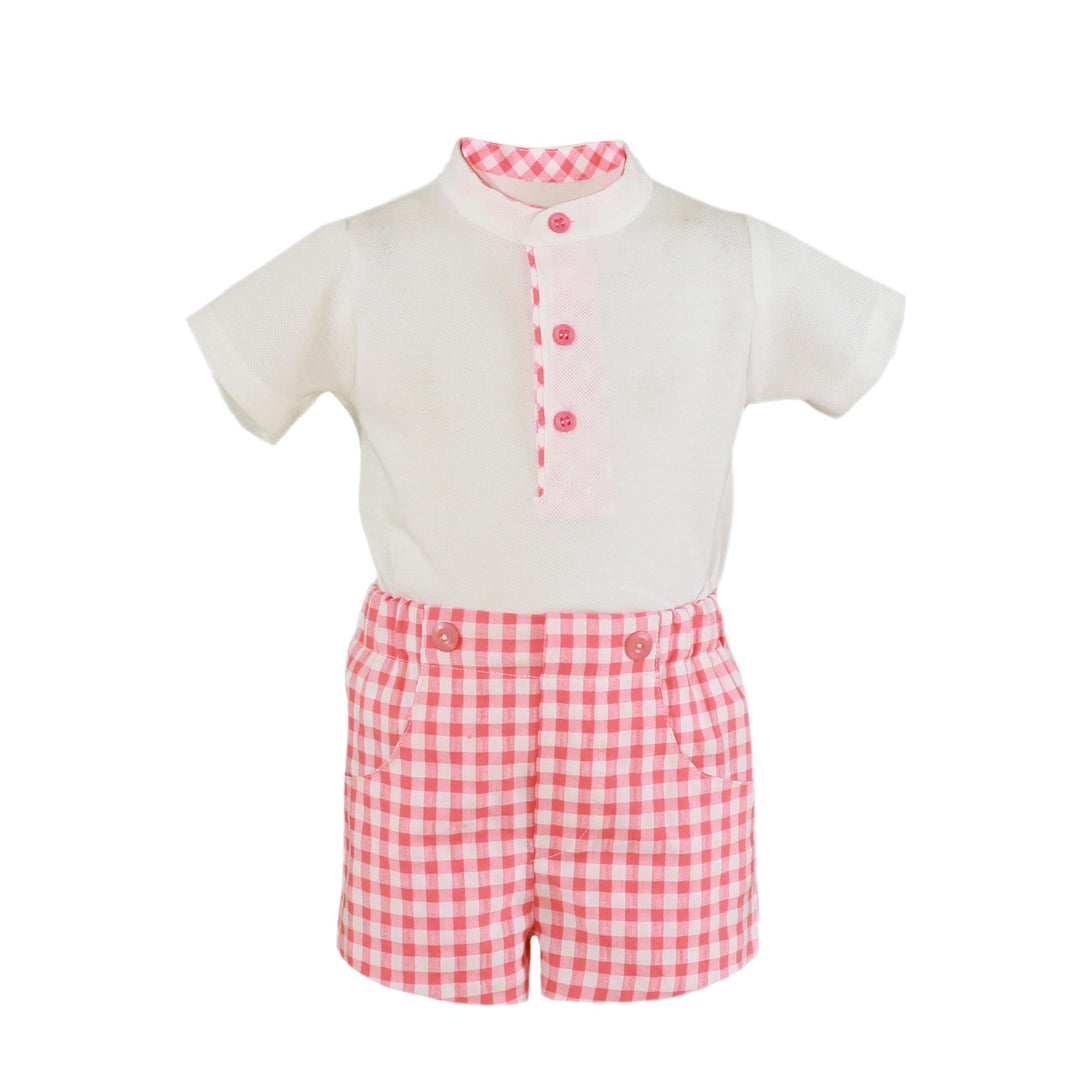 Miranda Boys White & Coral Gingham Short Set 524/23