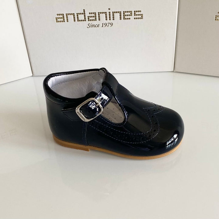 Andanines Navy Patent Leather T-Bar Shoes A71134-8N