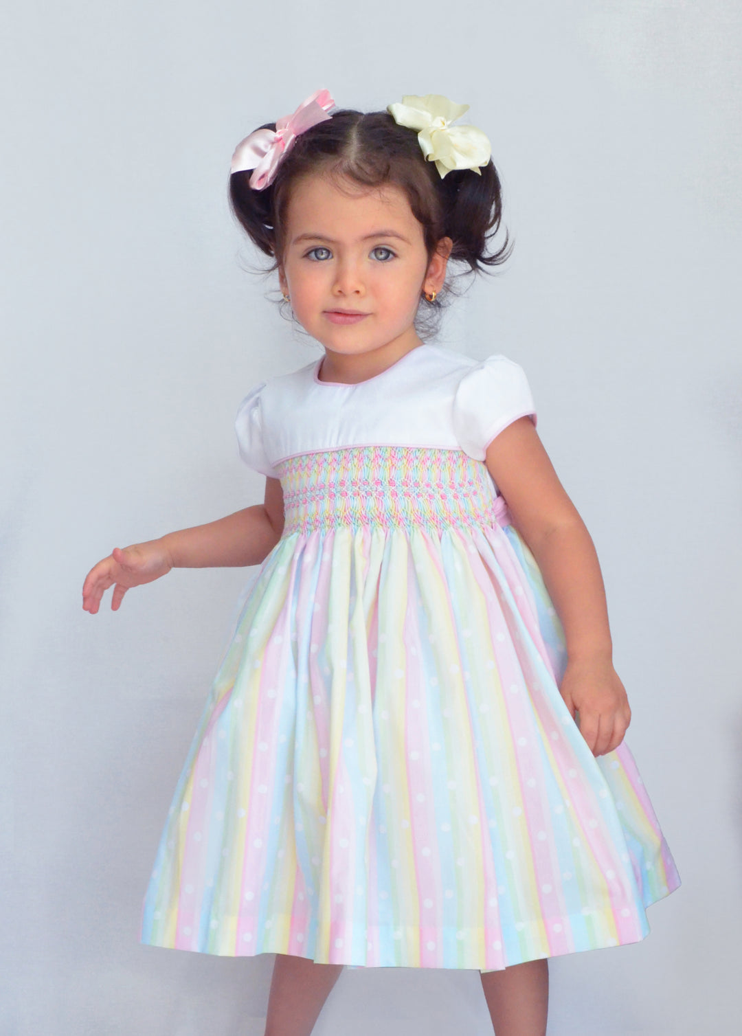 Pretty Originals Smocked White & Pink Pastel Stripe Dress BD02160WP