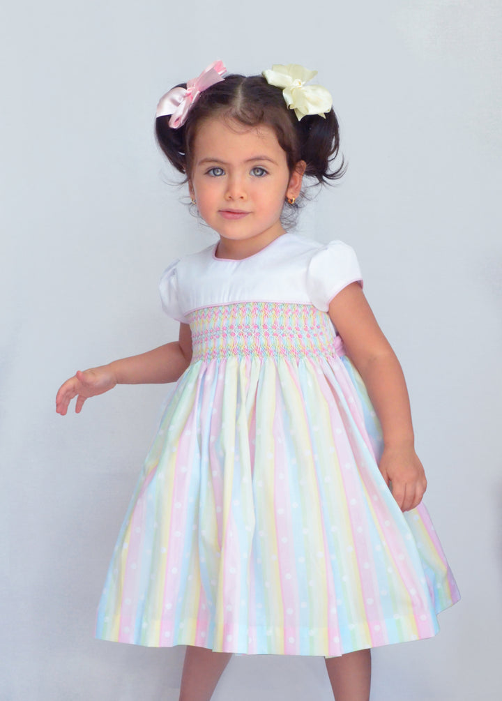 Pretty Originals Smocked White & Pink Pastel Stripe Dress BD02160WP