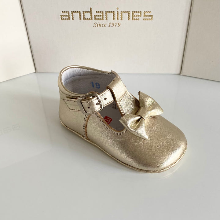 Andanines Champagne Gold Bow Pram Shoes 212033GO