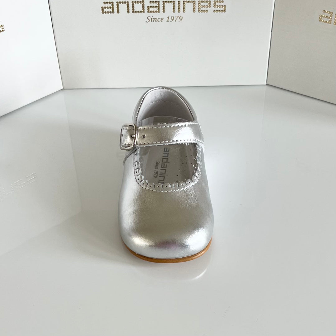 Andanines Girls Silver Leather Mary Jane Shoes  846/803S