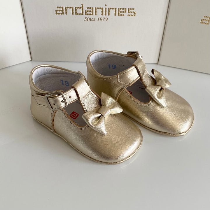 Andanines Champagne Gold Bow Pram Shoes 212033GO