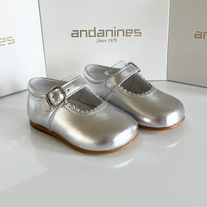 Andanines Girls Silver Leather Mary Jane Shoes  846/803S