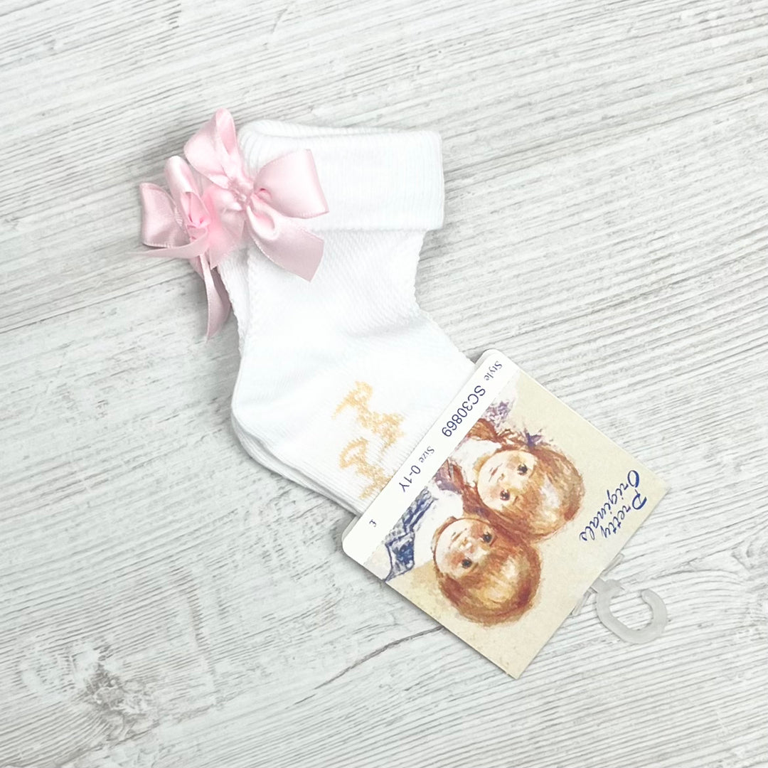 Pretty Originals White And Pink Bow Ankle Socks SC30869P