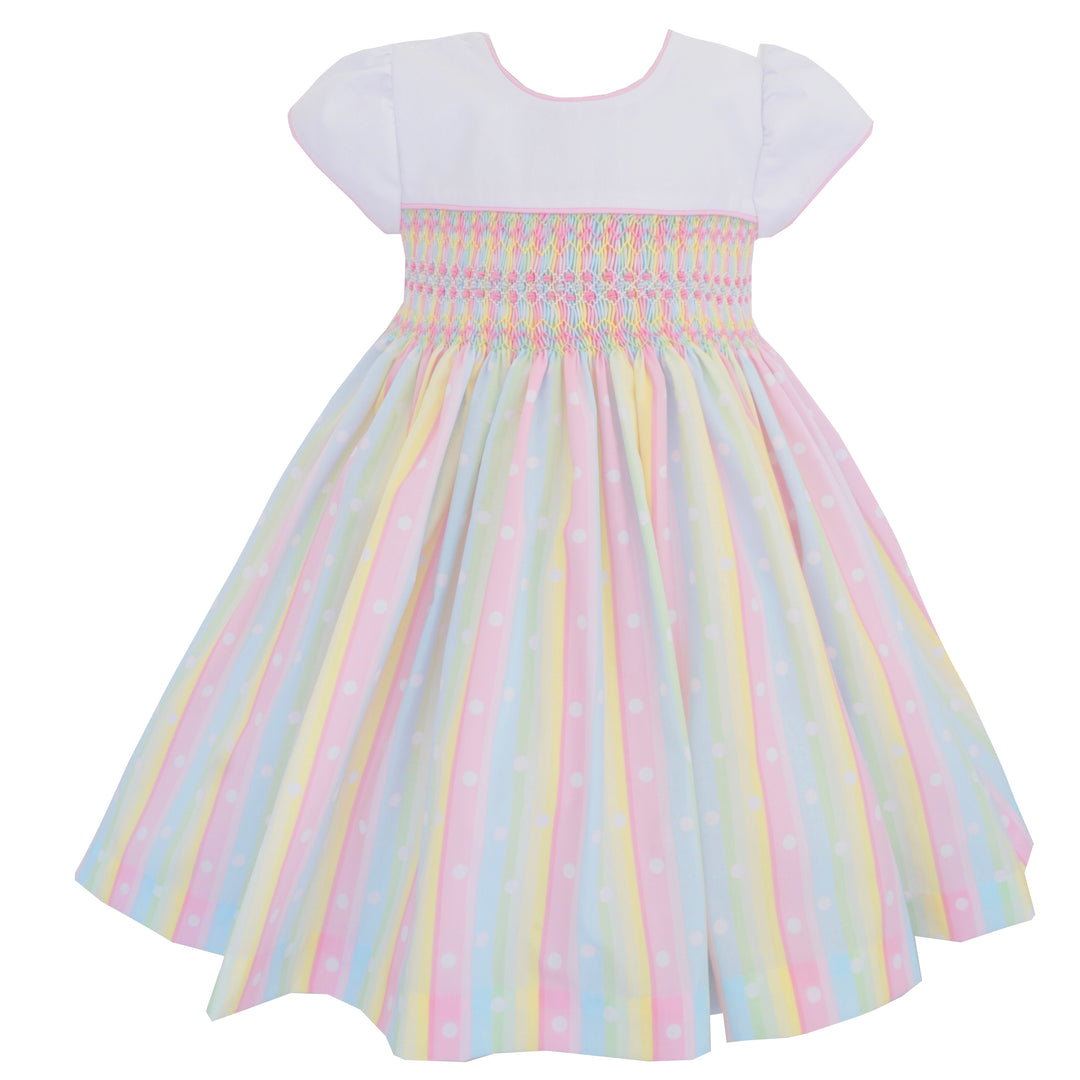 Pretty Originals Smocked White & Pink Pastel Stripe Dress BD02160WP